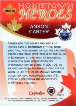 2002-03 O-Pee-Chee - Hometown Heroes Canada #HHC15 Anson Carter Back
