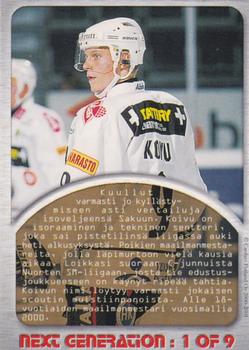 2000-01 Cardset Finland - Next Generation Turku Expo #1 Mikko Koivu Back