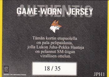 2007-08 Cardset Finland - Game Worn Jersey - Series 2 #JPH1 Juha-Pekka Haataja Back