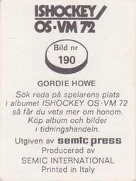 1972 Semic Ishockey OS-VM (Swedish) Stickers #190 Gordie Howe Back