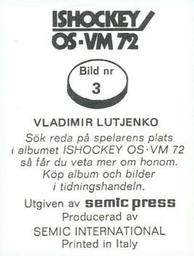 1972 Semic Ishockey OS-VM (Swedish) Stickers #3 Vladimir Lutchenko Back