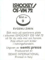 1972 Semic Ishockey OS-VM (Swedish) Stickers #9 Evgenij Zimin Back