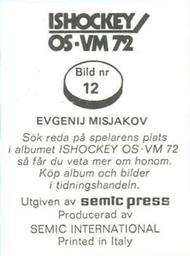 1972 Semic Ishockey OS-VM (Swedish) Stickers #12 Yevgeni Mishakov Back
