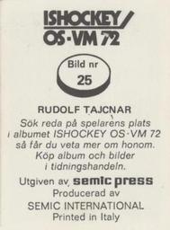 1972 Semic Ishockey OS-VM (Swedish) Stickers #25 Rudolf Tajcnar Back
