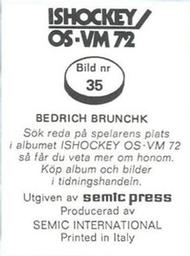 1972 Semic Ishockey OS-VM (Swedish) Stickers #35 Bedrich Brunclik Back