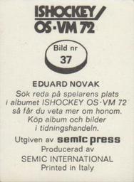 1972 Semic Ishockey OS-VM (Swedish) Stickers #37 Eduard Novak Back