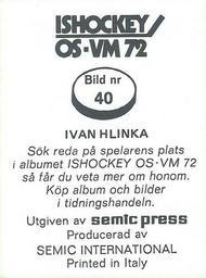 1972 Semic Ishockey OS-VM (Swedish) Stickers #40 Ivan Hlinka Back