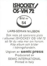 1972 Semic Ishockey OS-VM (Swedish) Stickers #54 Lars-Göran Nilsson Back
