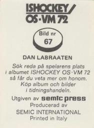 1972 Semic Ishockey OS-VM (Swedish) Stickers #67 Dan Labraaten Back