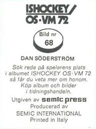 1972 Semic Ishockey OS-VM (Swedish) Stickers #68 Dan Soderstrom Back