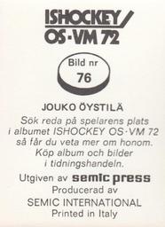1972 Semic Ishockey OS-VM (Swedish) Stickers #76 Jouko Öystilä Back