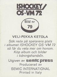 1972 Semic Ishockey OS-VM (Swedish) Stickers #79 Veli-Pekka Ketola Back