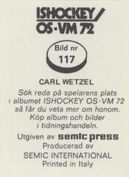 1972 Semic Ishockey OS-VM (Swedish) Stickers #117 Carl Wetzel Back