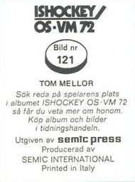 1972 Semic Ishockey OS-VM (Swedish) Stickers #121 Tom Mellor Back