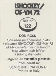 1972 Semic Ishockey OS-VM (Swedish) Stickers #122 Don Ross Back