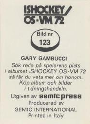 1972 Semic Ishockey OS-VM (Swedish) Stickers #123 Gary Gambucci Back