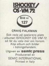 1972 Semic Ishockey OS-VM (Swedish) Stickers #127 Craig Falkman Back