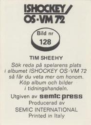 1972 Semic Ishockey OS-VM (Swedish) Stickers #128 Tim Sheehy Back