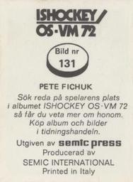1972 Semic Ishockey OS-VM (Swedish) Stickers #131 Pete Fichuk Back