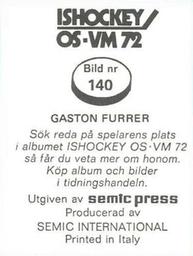 1972 Semic Ishockey OS-VM (Swedish) Stickers #140 Gaston Furrer Back
