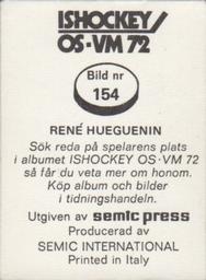 1972 Semic Ishockey OS-VM (Swedish) Stickers #154 Rene Huguenin Back
