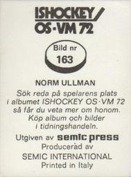 1972 Semic Ishockey OS-VM (Swedish) Stickers #163 Norm Ullman Back