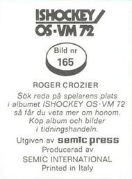 1972 Semic Ishockey OS-VM (Swedish) Stickers #165 Roger Crozier Back