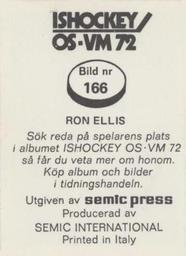 1972 Semic Ishockey OS-VM (Swedish) Stickers #166 Ron Ellis Back