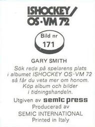 1972 Semic Ishockey OS-VM (Swedish) Stickers #171 Gary Smith Back