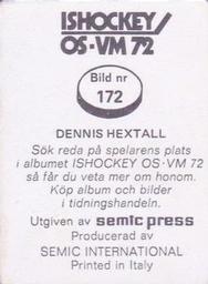 1972 Semic Ishockey OS-VM (Swedish) Stickers #172 Dennis Hextall Back