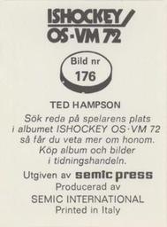 1972 Semic Ishockey OS-VM (Swedish) Stickers #176 Ted Hampson Back