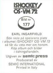 1972 Semic Ishockey OS-VM (Swedish) Stickers #177 Earl Ingarfield Back
