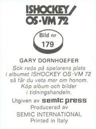 1972 Semic Ishockey OS-VM (Swedish) Stickers #179 Gary Dornhoefer Back