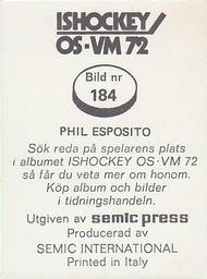 1972 Semic Ishockey OS-VM (Swedish) Stickers #184 Phil Esposito Back