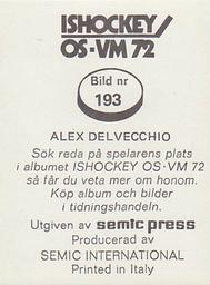 1972 Semic Ishockey OS-VM (Swedish) Stickers #193 Alex Delvecchio Back