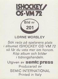1972 Semic Ishockey OS-VM (Swedish) Stickers #201 Lorne Worsley Back