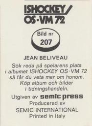 1972 Semic Ishockey OS-VM (Swedish) Stickers #207 Jean Beliveau Back