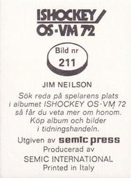 1972 Semic Ishockey OS-VM (Swedish) Stickers #211 Jim Neilson Back