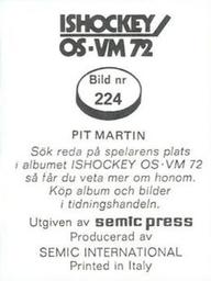 1972 Semic Ishockey OS-VM (Swedish) Stickers #224 Pit Martin Back