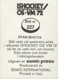 1972 Semic Ishockey OS-VM (Swedish) Stickers #227 Stan Mikita Back