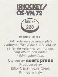 1972 Semic Ishockey OS-VM (Swedish) Stickers #228 Bobby Hull Back