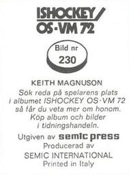 1972 Semic Ishockey OS-VM (Swedish) Stickers #230 Keith Magnuson Back