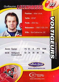 2004-05 Extreme Drummondville Voltigeurs (QMJHL) #1 Guillaume Latendresse Back
