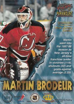 1997-98 Pacific Paramount - Copper #101 Martin Brodeur Back