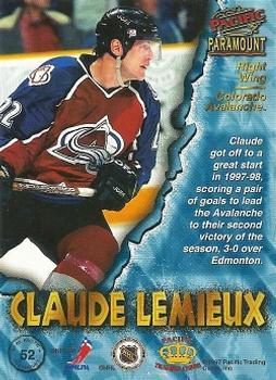 1997-98 Pacific Paramount - Silver #52 Claude Lemieux Back