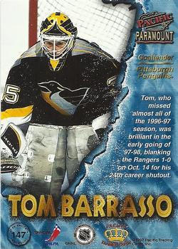 1997-98 Pacific Paramount - Silver #147 Tom Barrasso Back