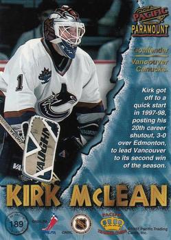 1997-98 Pacific Paramount - Silver #189 Kirk McLean Back