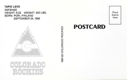 1981-82 Colorado Rockies Postcards #NNO Tapio Levo Back