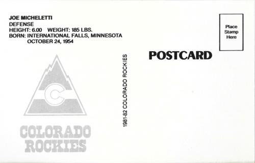 1981-82 Colorado Rockies Postcards #NNO Joe Micheletti Back