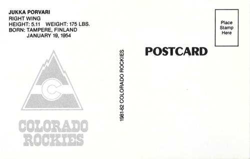 1981-82 Colorado Rockies Postcards #NNO Jukka Porvari Back